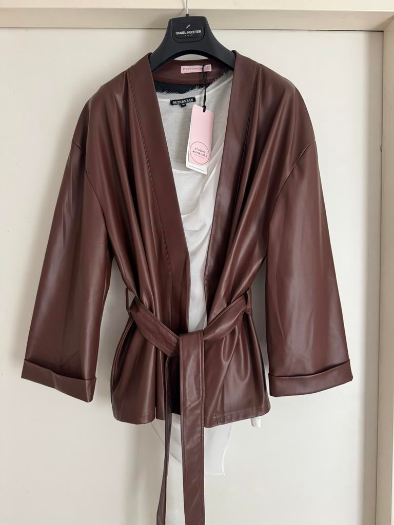 Studio Anneloes luxe faux leather kimono blazer cognacbruin, Bruin, Maat 46/48 (XL) of groter, Nieuw, Ophalen of Verzenden