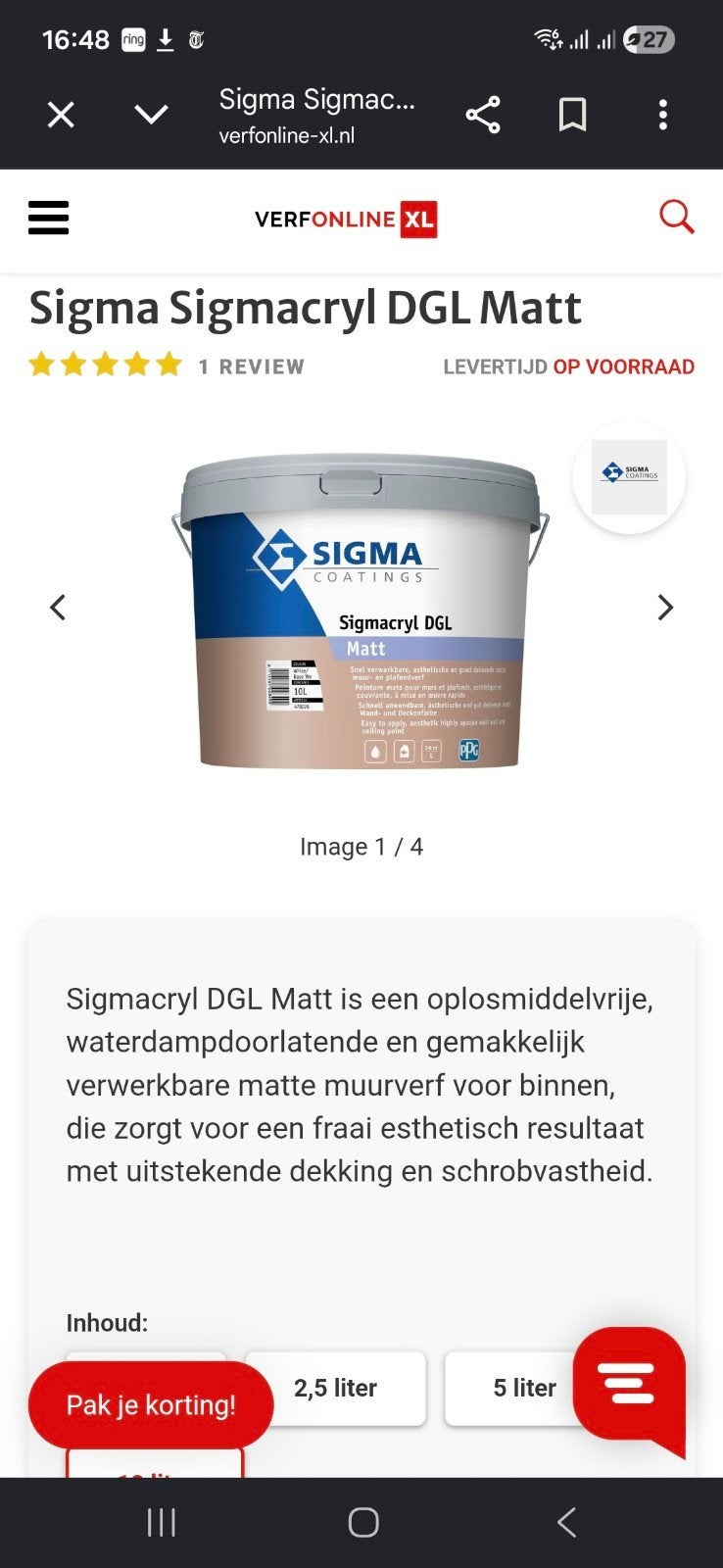 Sigma Sigmacryl DGL Matt Muurverf - 2,5 liter, Ophalen of Verzenden, Nieuw