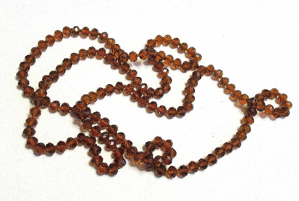 Sierlijke Facetten Amber glas kralen ketting 114 cm., Ophalen of Verzenden, Zo goed als nieuw, Overige materialen