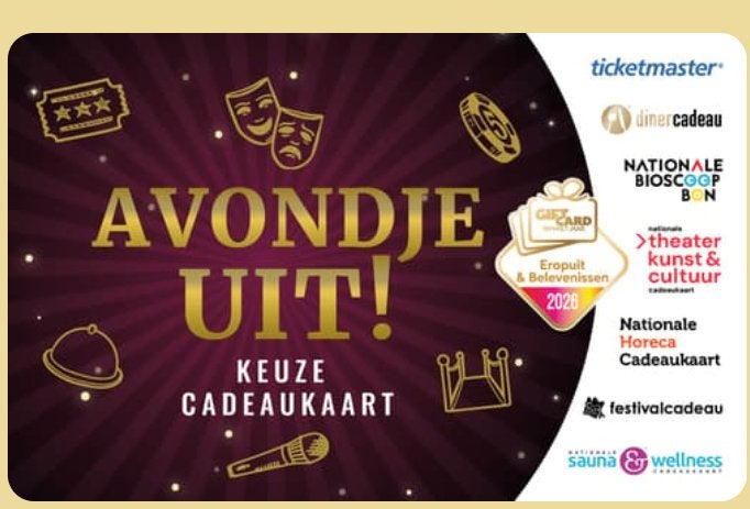 Avondje Uit Cadeaukaart t.w.v. €400,- NU voor €360, Eén persoon, Cadeaubon, VVV-bon