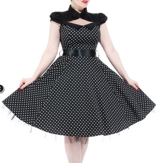 Korte jurk rockabilly pinup polkadot Hearts & Roses XS-S, Zwart, Nieuw, Ophalen of Verzenden, Maat 34 (XS) of kleiner