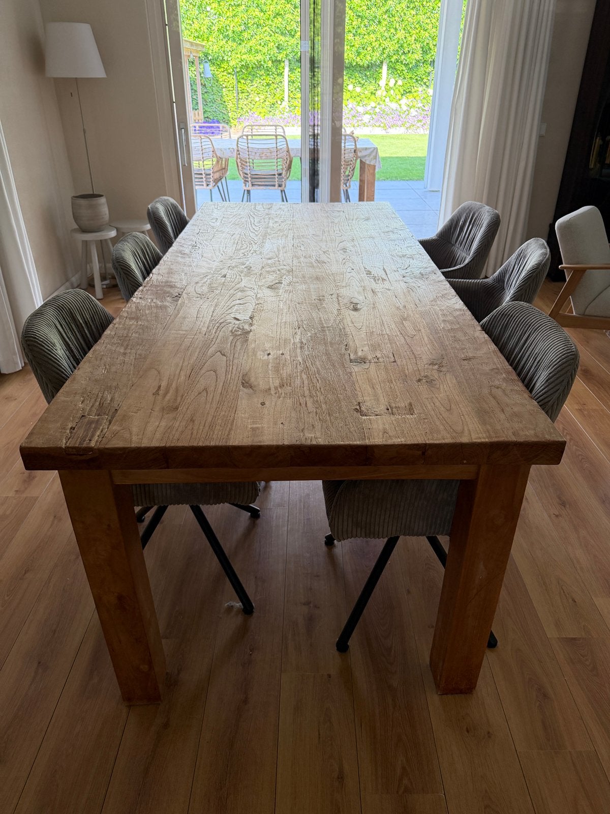 zware teak houten tafel, Huis en Inrichting, Tafels | Eettafels, Ophalen, Teakhout, 200 cm of meer, 50 tot 100 cm