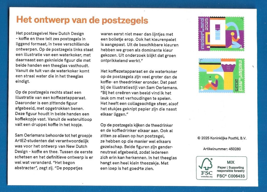 Postzegelmapje 700 New Dutch Design – koffie en thee - 2025, Verzenden, Na 1940, Postfris