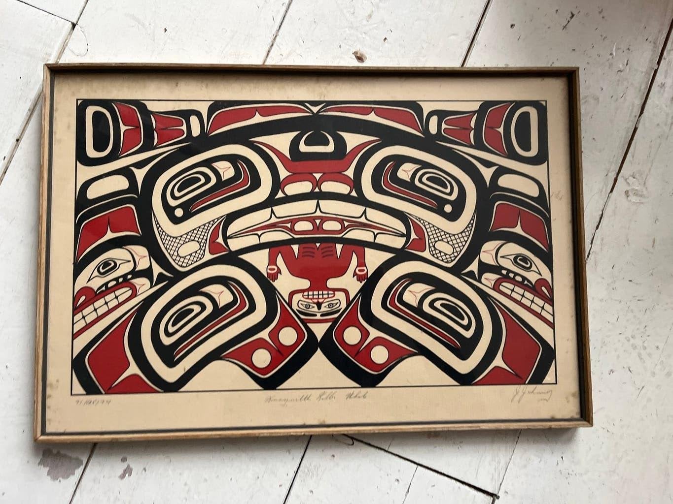 Jim Johnny, Kwagiulth Killer Whale, Gesigneerde zeefdruk '74, Ophalen, Schilderij, Papier/karton, Gesigneerd