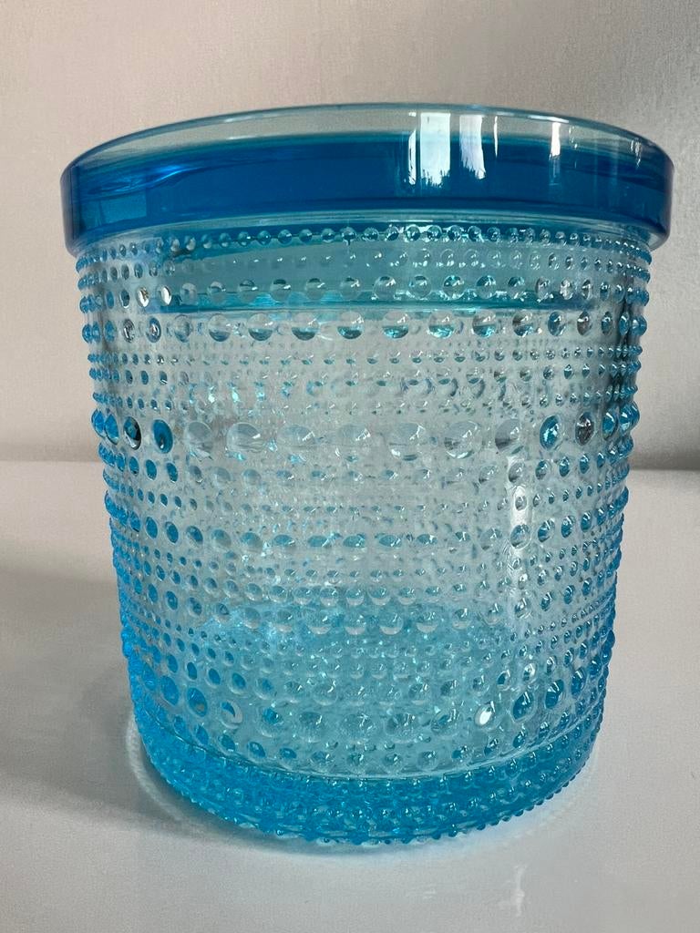 Iittala Kastehelmi Hoge Voorraadpot Deksel Light Blue, Huis en Inrichting, Schaal, Rond, Ophalen of Verzenden, Glas