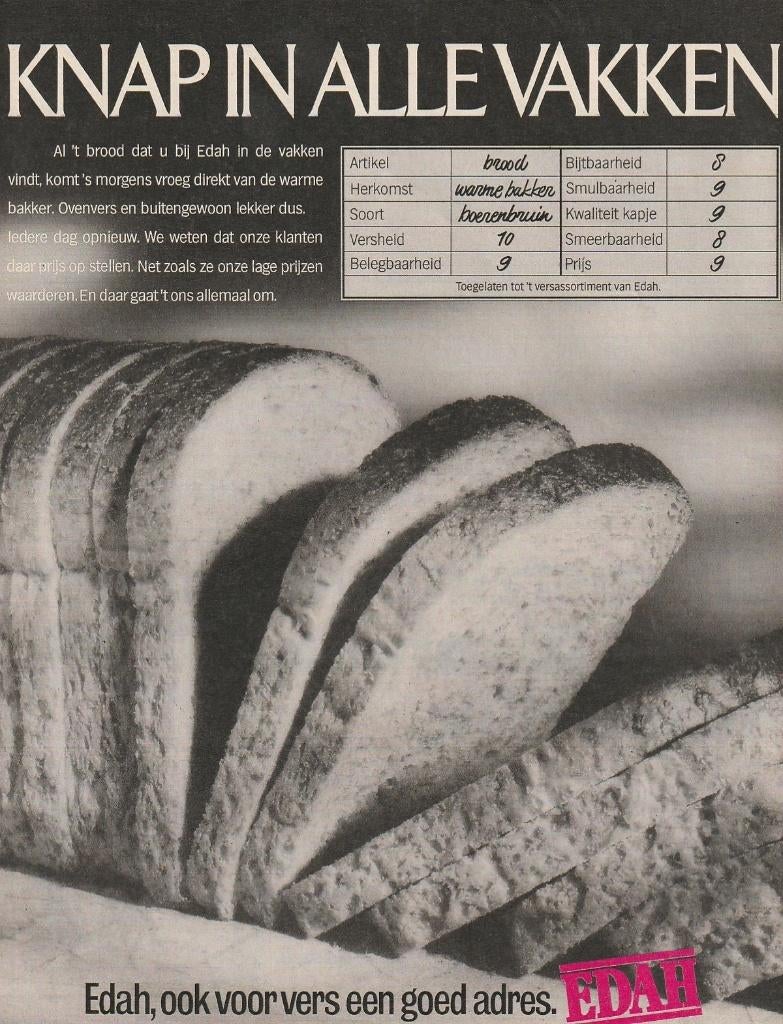 Retro reclame 1986 Edah supermarkt brood in de vakken, Verzenden, Overige typen