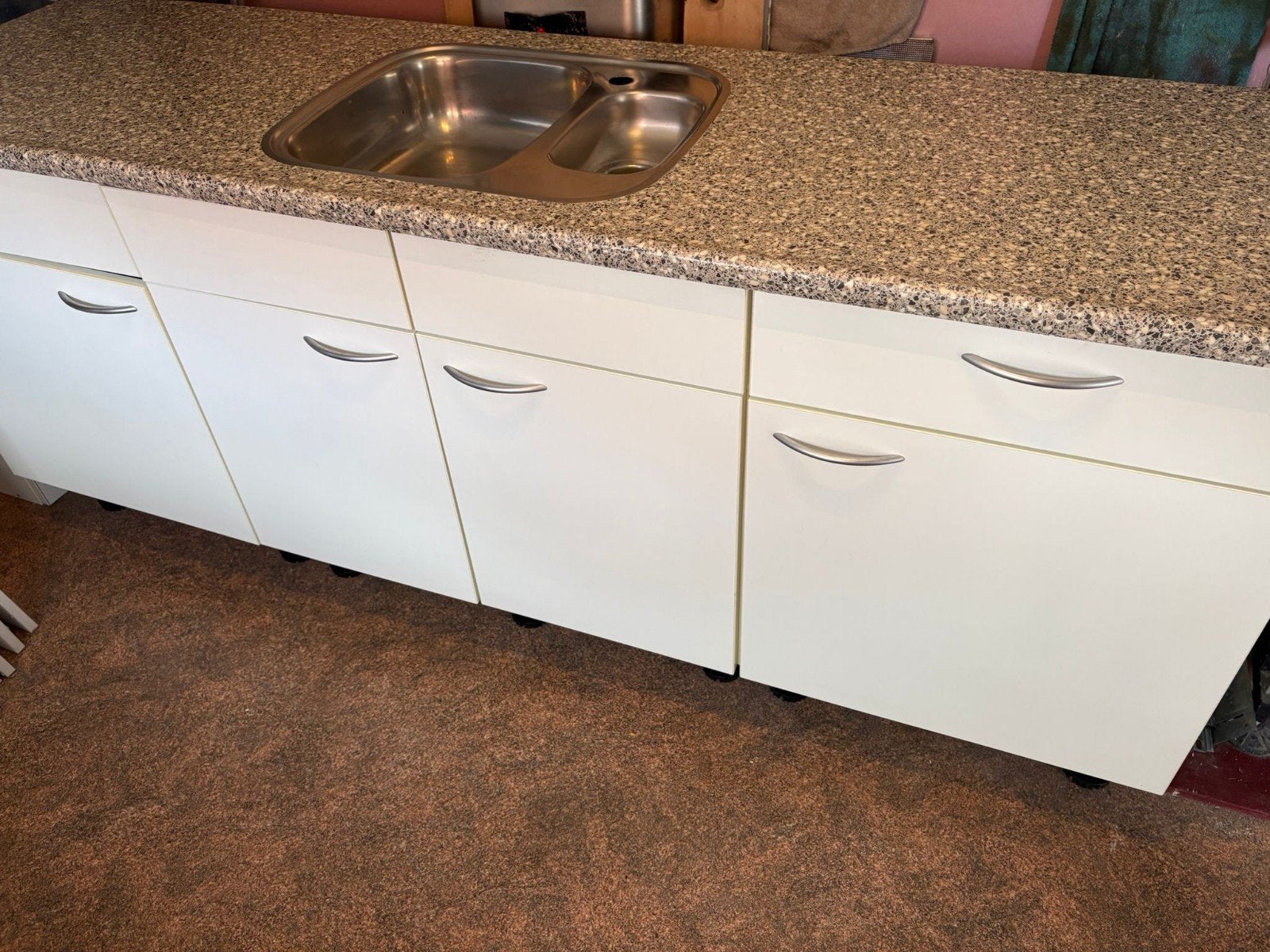 Keukenblok 210 cm met spoelbak en bovenkasten, Ophalen, Gebruikt, Wit, Enkelwandige keuken