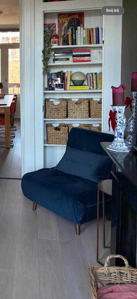 2x Made Slaapbank Fauteuil Velvet Donkerblauw, Ophalen, Eenpersoons, 75 tot 100 cm, Zo goed als nieuw