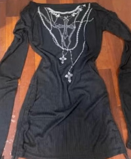 Prachtige vintage top zwart Gothic / Alt met tattoo print, Kleding | Dames, Maat 38/40 (M), Zwart, Nieuw, Ophalen of Verzenden