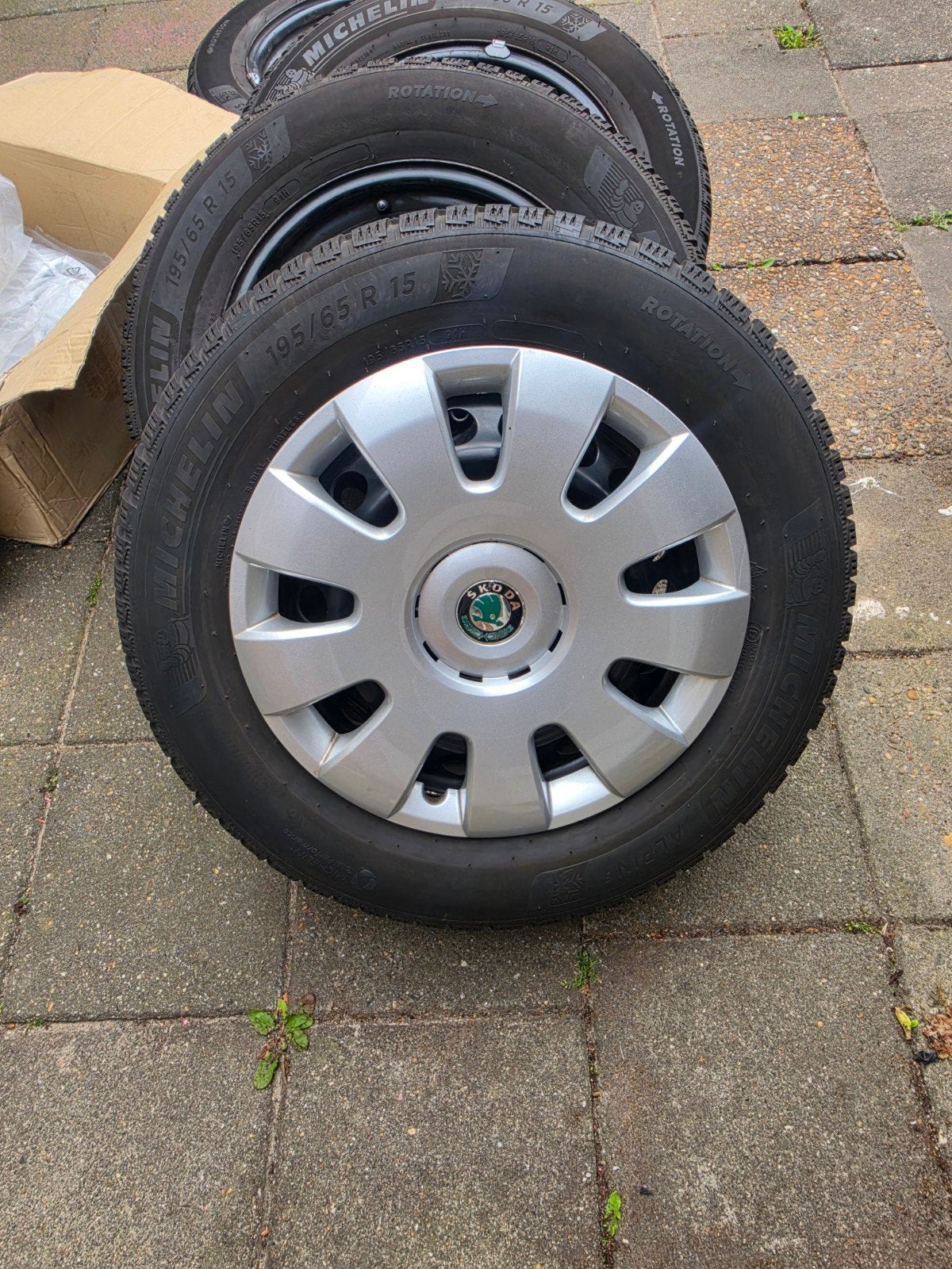 Michelin Alpin 4 Winterbanden op stalen velgen 195/65 R15, Auto diversen, Ophalen, Gebruikt