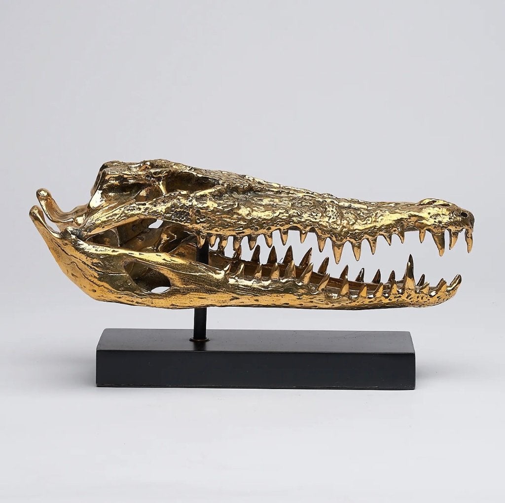 Zoutwaterkrokodilschedel vervaardigd in brons, Overige stijlen, Nieuw, Ophalen of Verzenden, Goud