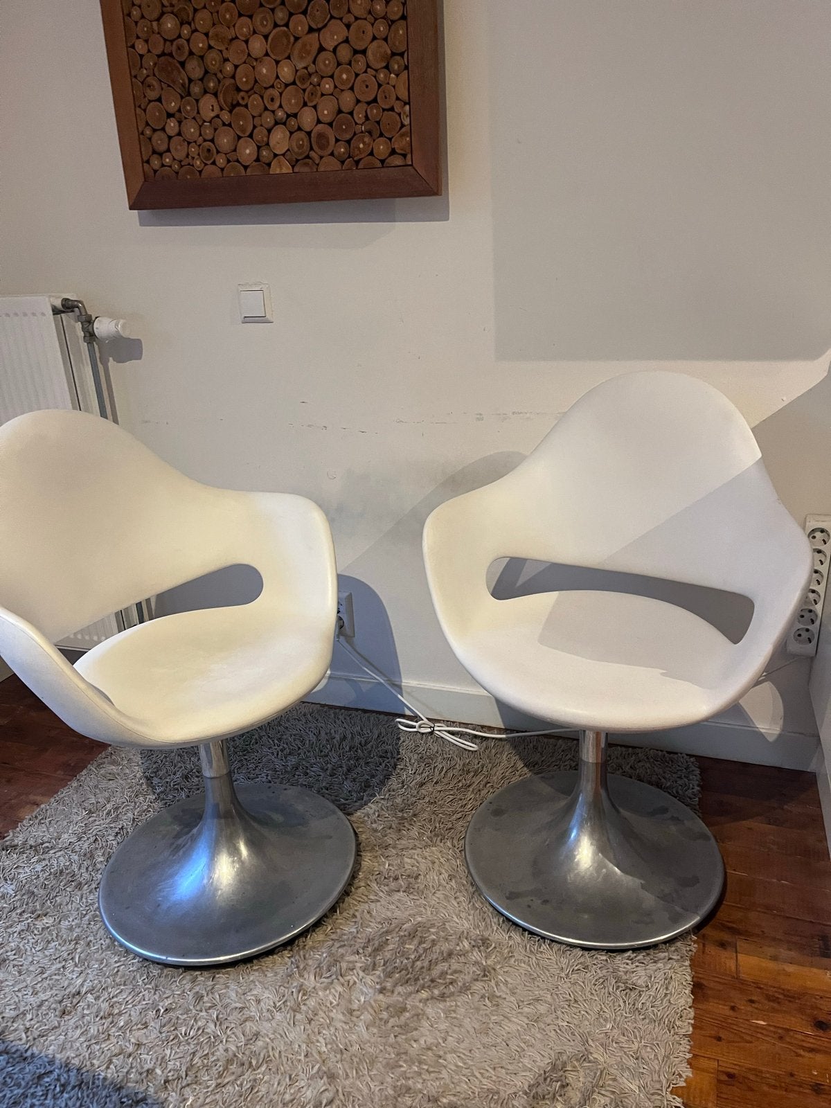 Set van 2 vintage kuipstoelen met draaivoet, Huis en Inrichting, Ophalen, Kunststof, Gebruikt, Twee