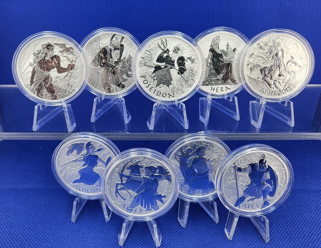 (9938) TUVALU SERIE GODS OF OLYMPUS (9X ONE OUNCE), Ophalen of Verzenden, Setje, Zilver