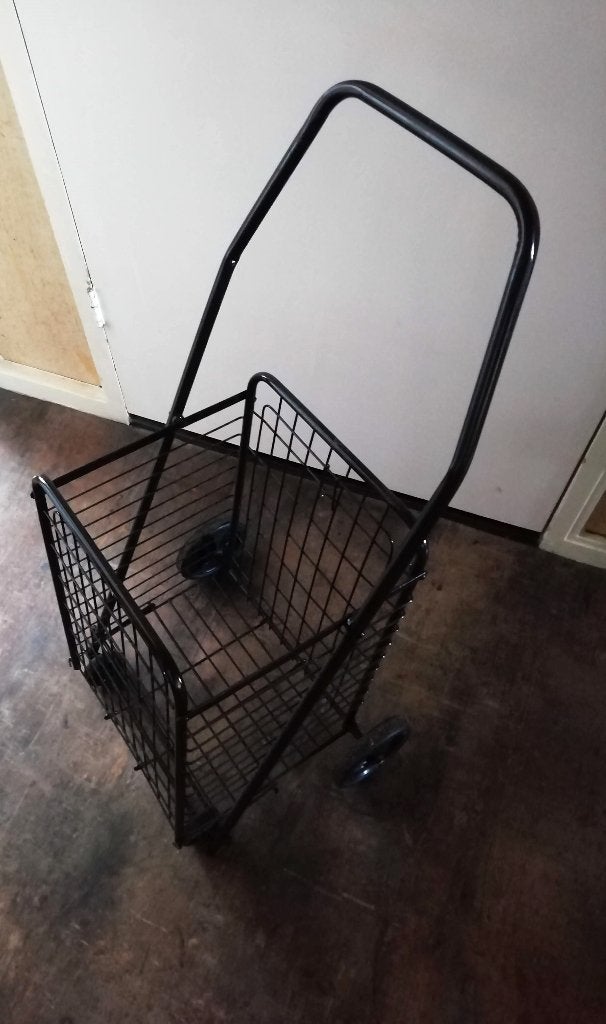 Shopping trolley inklapbaar alleswagen zwart metaal wielen, Antiek en Kunst, Ophalen of Verzenden