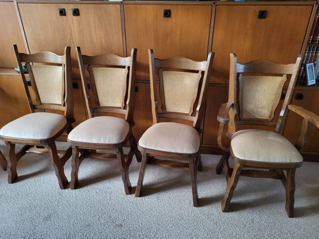 Klassieke eikenhouten eetkamerstoelen, Ophalen, Hout, Gebruikt, Bruin