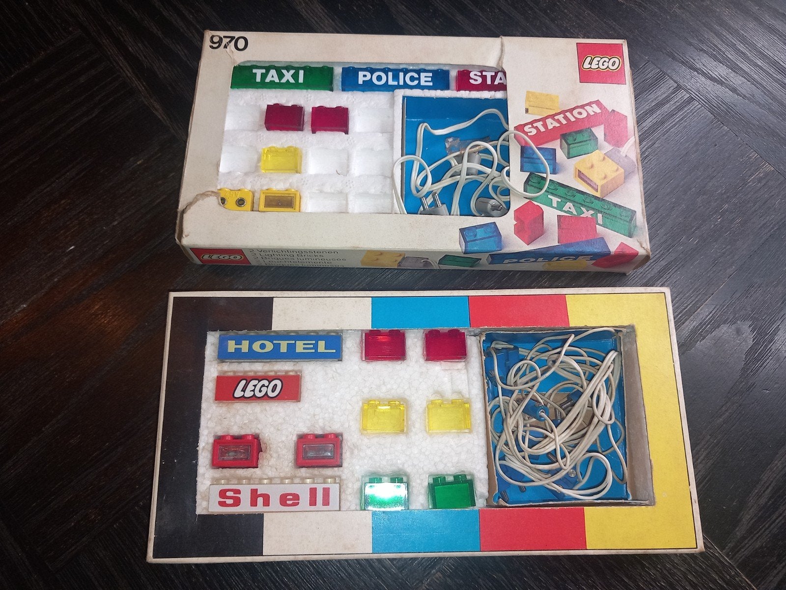 Vintage LEGO 970 & 971 Verlichtingssets met Doos, Gebruikt, Compleet, Lego, Aastvej 1, 7190 Billund, Denmark