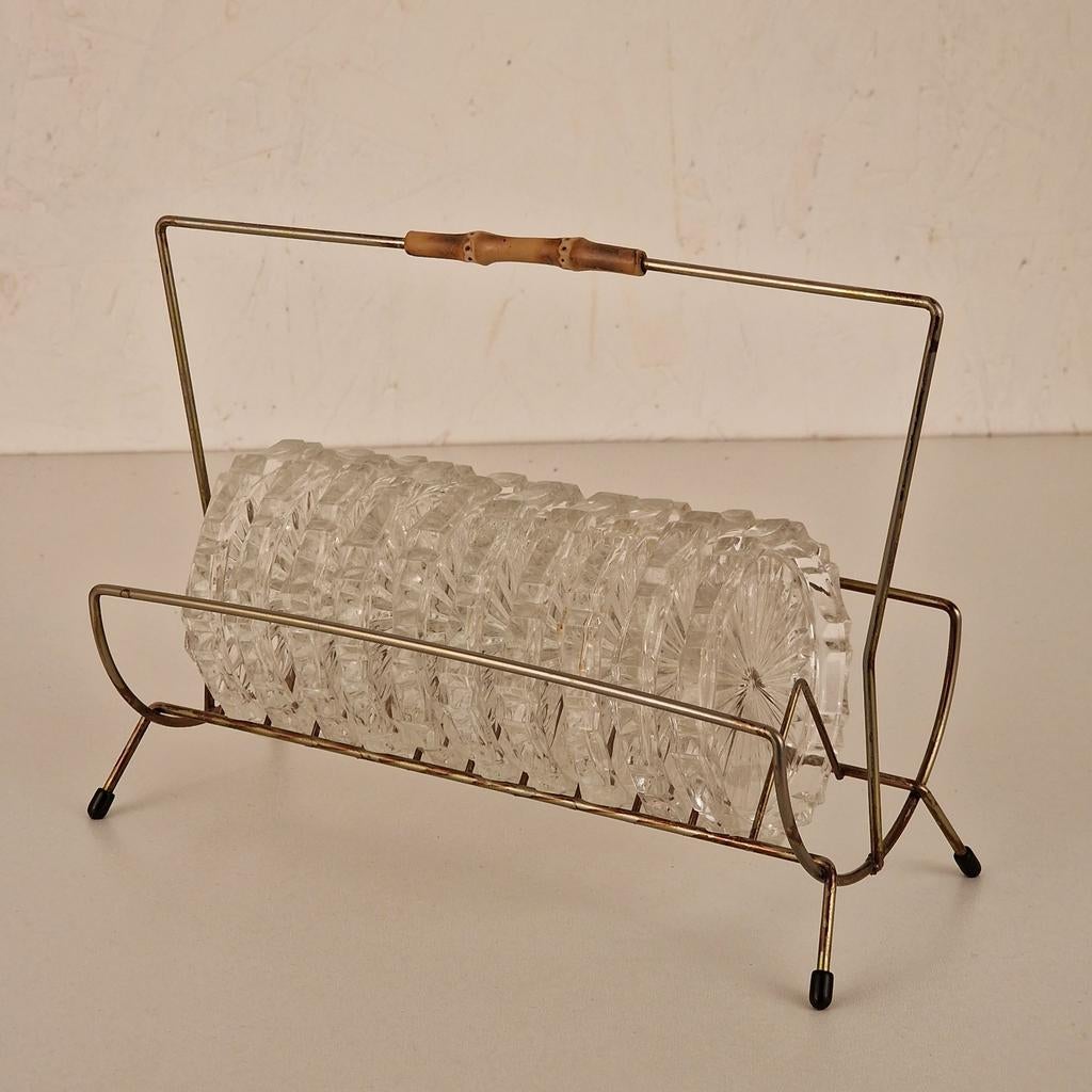 Glazen Onderzetters Retro Vintage met Houder, Ophalen of Verzenden, Huis en Inrichting