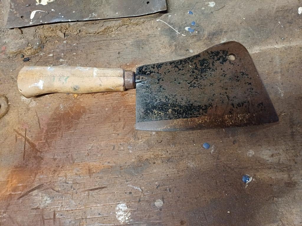 Oude Vleesbijl / Hakmes met Houten Handvat, Antiek en Kunst, Ophalen of Verzenden