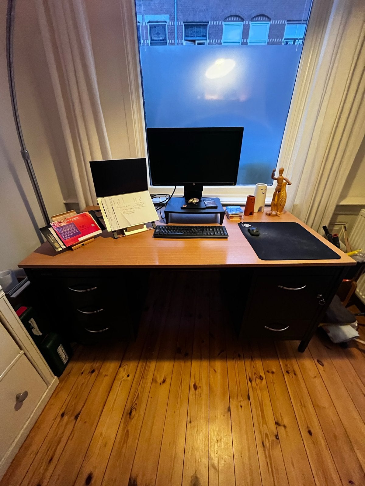 Stevig Overtoom bureau met lades en opbergruimte, Huis en Inrichting, Ophalen, Zwart, Gebruikt, Overige merken