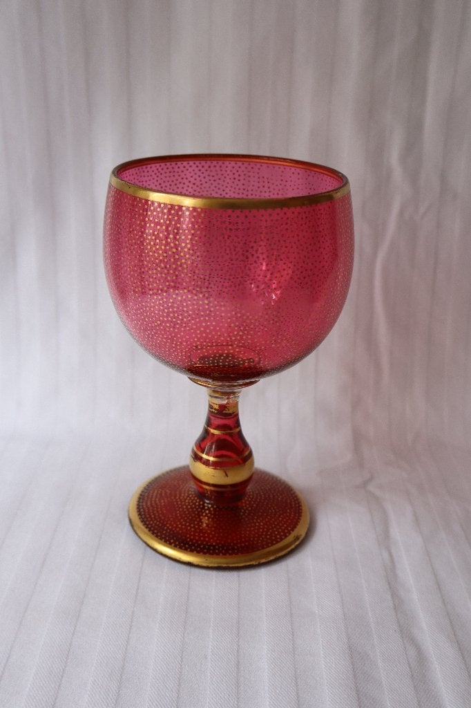 Antiek cranberry red goud wijn glas/bokaal Frankrijk 1880, Antiek en Kunst, Antiek | Glas en Kristal, Ophalen of Verzenden