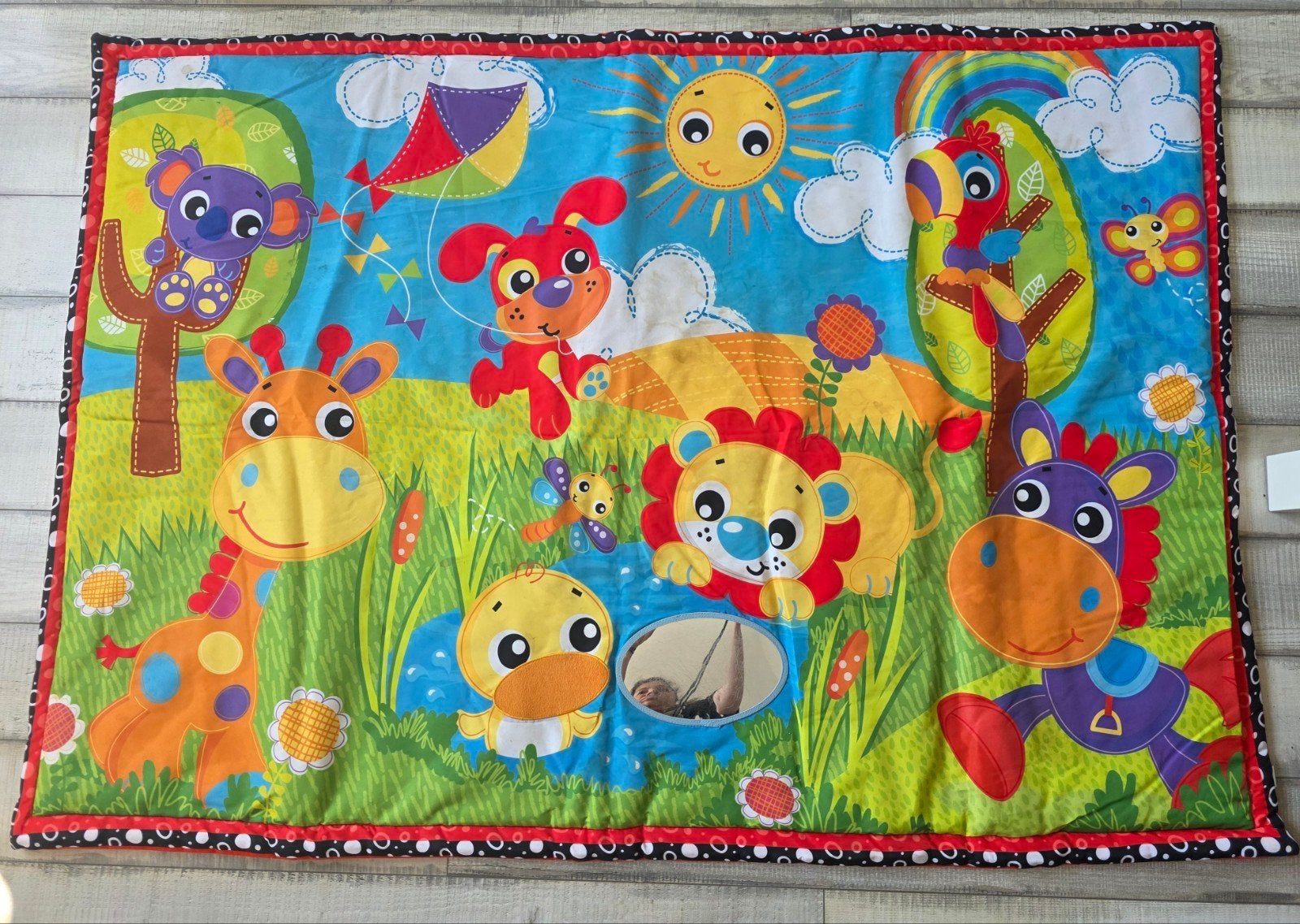 Bsmbino speelkleed met dieren en spiegeltje 100cmx150, Ophalen, Zo goed als nieuw, Speelkleed
