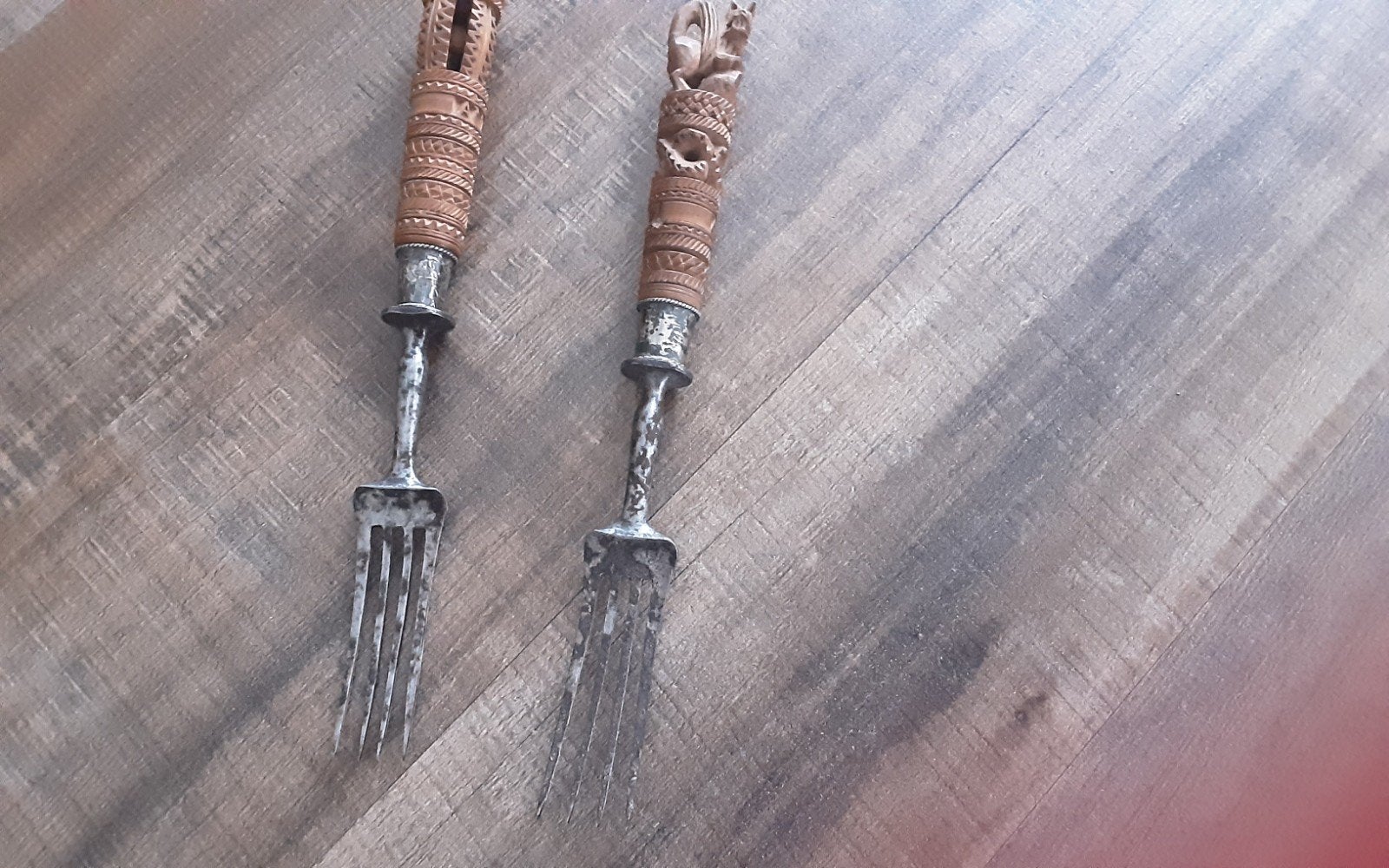Antiek Zeeuws bestek met handgesneden houten handvatten, Ophalen of Verzenden