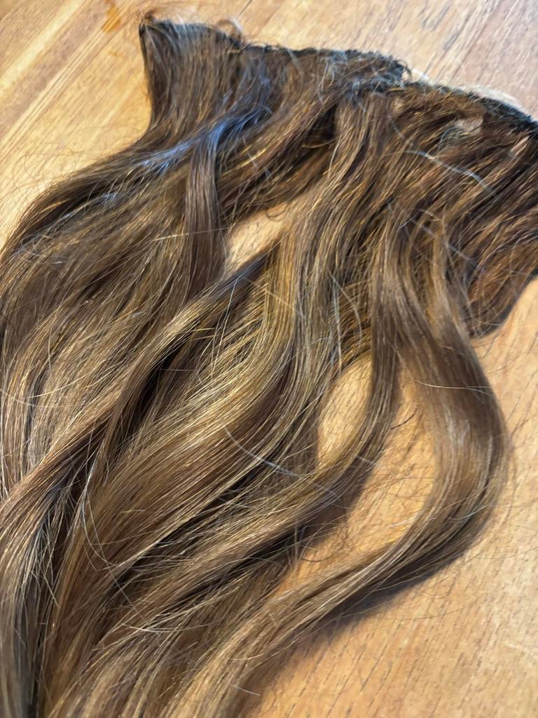 Echt haar extensions - Lichtbruin - 37 cm, Ophalen of Verzenden, Gebruikt, Pruik of Haarverlenging