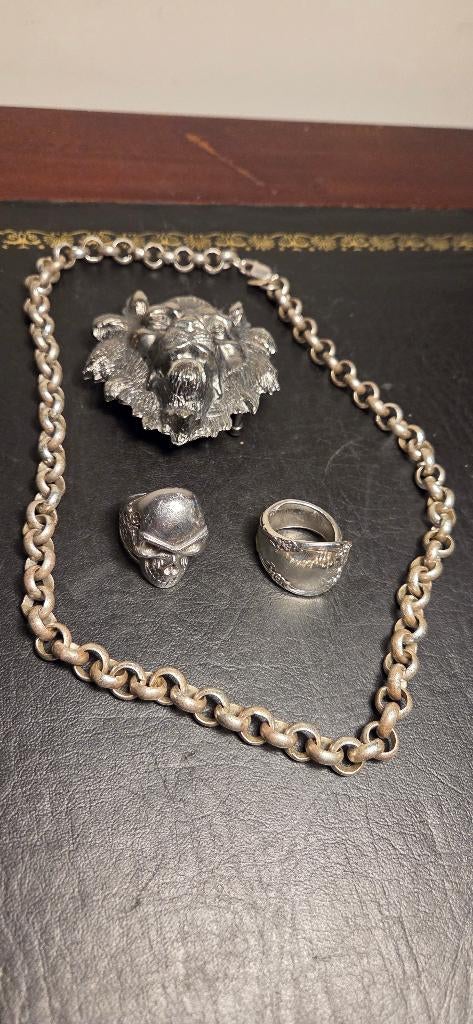Biker sieraden set, Ophalen of Verzenden, Gebruikt, Zilver, Zilver