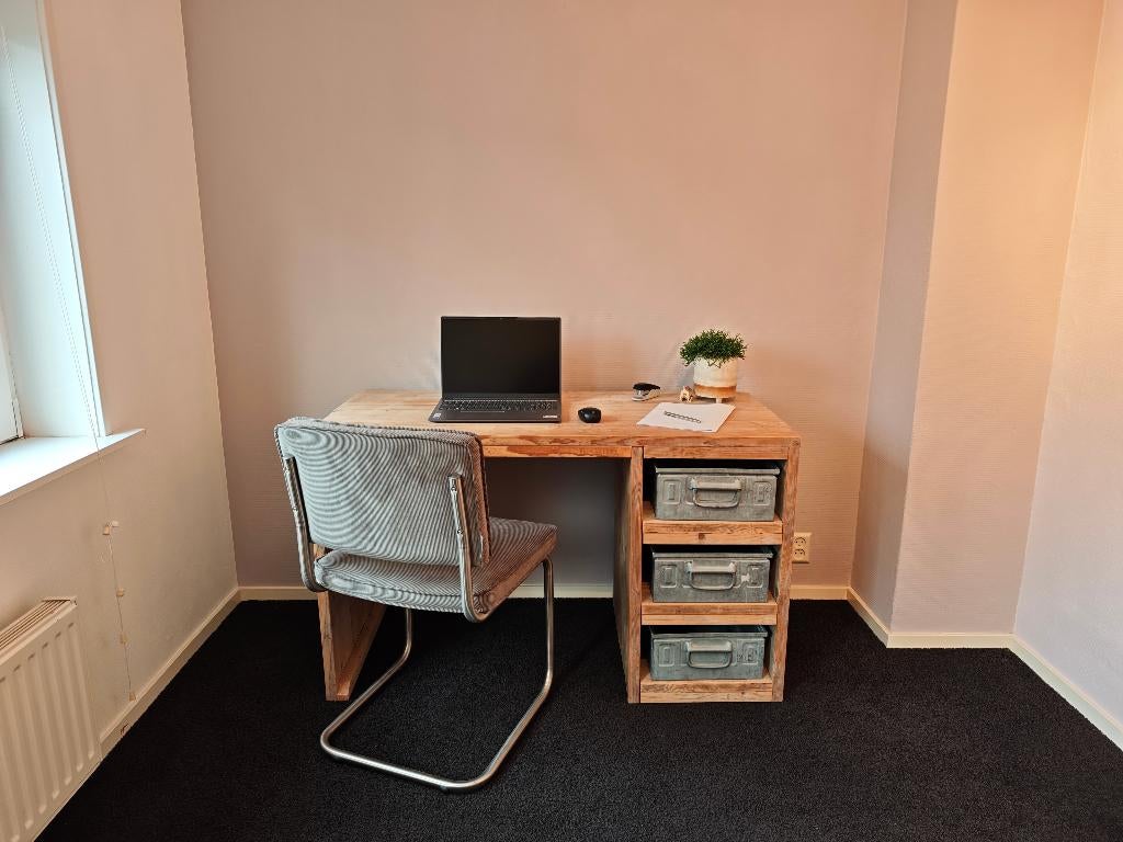 Steigerhouten bureau 125x75x57cm, Huis en Inrichting, Bureaus, Ophalen, Met lades, Hout, Zo goed als nieuw