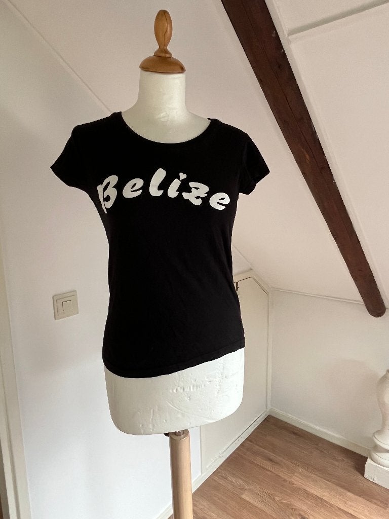 Dames t-shirt zwart met opdruk Belize van Zara TRF maat L, Ophalen of Verzenden, Zo goed als nieuw, Korte mouw, Zara