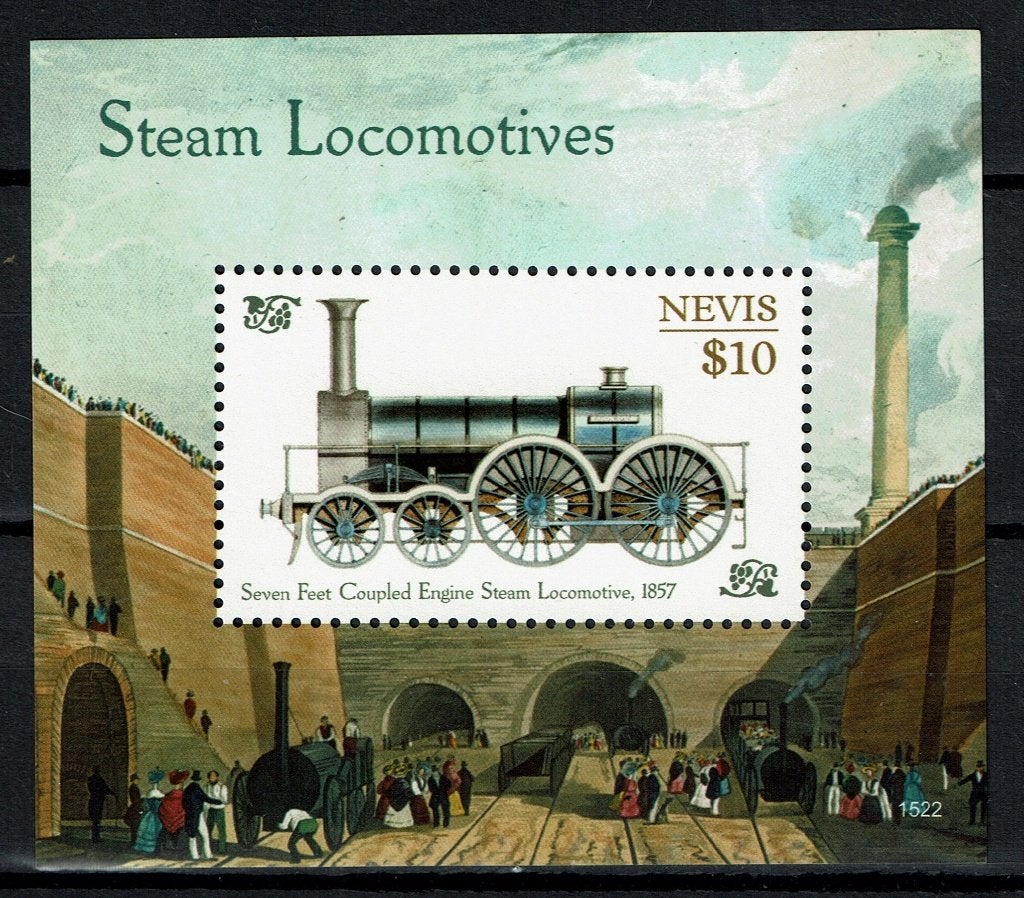 NEVIS 2016 PF BLOK TREINEN SPOORWEGEN RAILROAD TRAINS 2, Ophalen of Verzenden, Postfris, Treinen