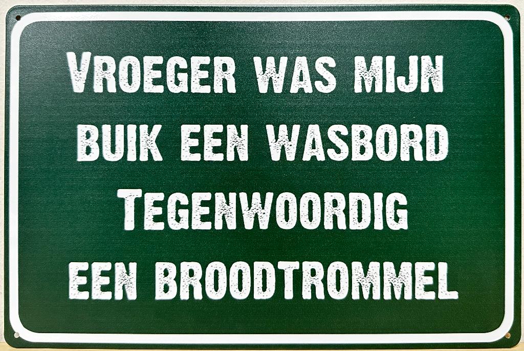 Vroger was mijn buik een wasbord reclamebord van metaal, Verzamelen, Info@deconoord.nl, Deco Noord, Nieuw, Ophalen of Verzenden
