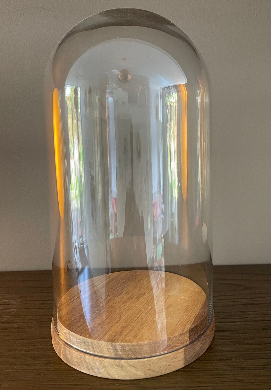 IKEA HÄRLIGA glazen stolp met houten onderbord, 25 cm hoog, Ophalen