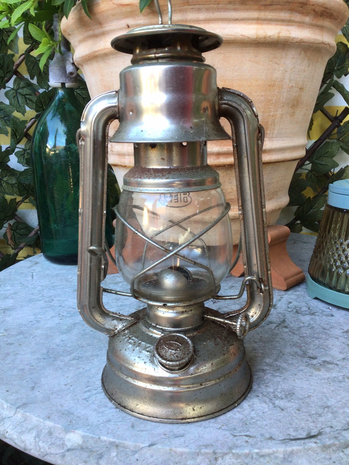 Brocante stormlamp petroleum, Antiek en Kunst, Antiek | Lampen, Ophalen of Verzenden