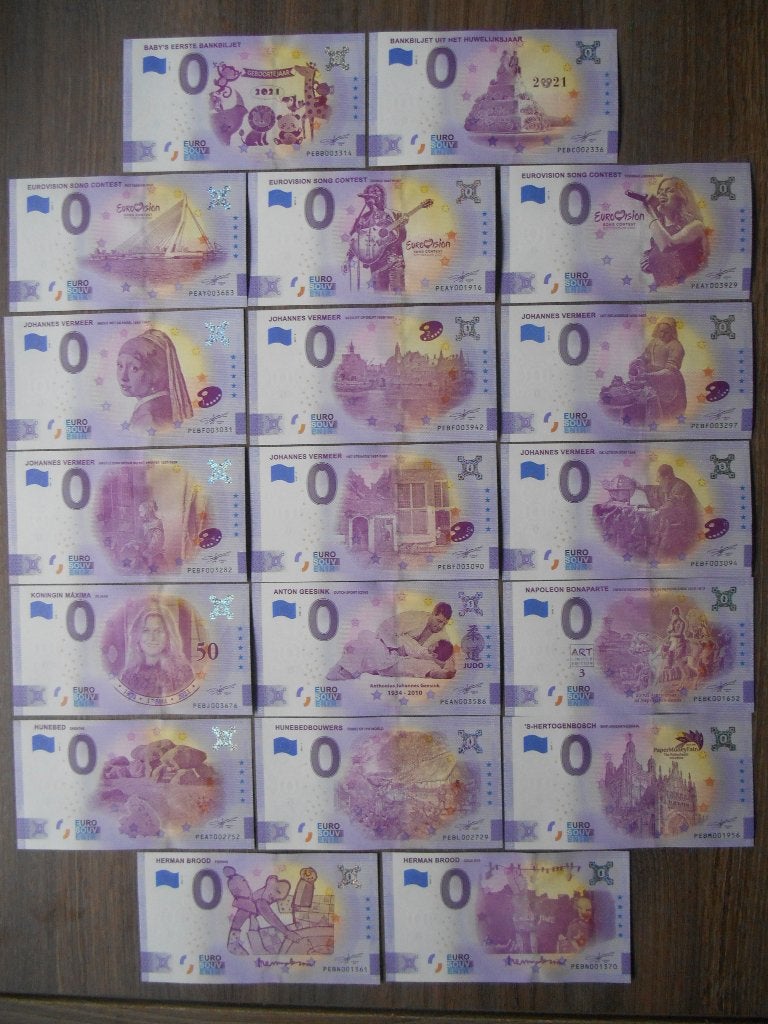 0 eurobiljet Nederland 19 verschillende van 2021, Ophalen of Verzenden, Euro's, Los biljet