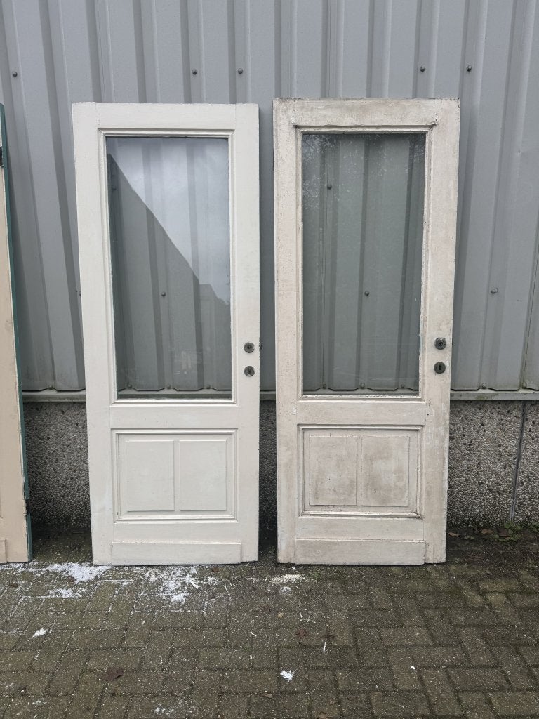 3 antieke paneeldeuren met geetst en helder glas, La belle porte, Jurgen.hoogenboezem@gmail.com, 215 cm of meer, Binnendeur
