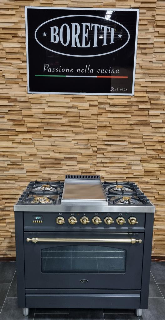 🔥Luxe Fornuis Boretti 90cm antraciet + messing Frytop, Niet ingevuld, 60 cm of meer, Niet ingevuld, Ophalen of Verzenden