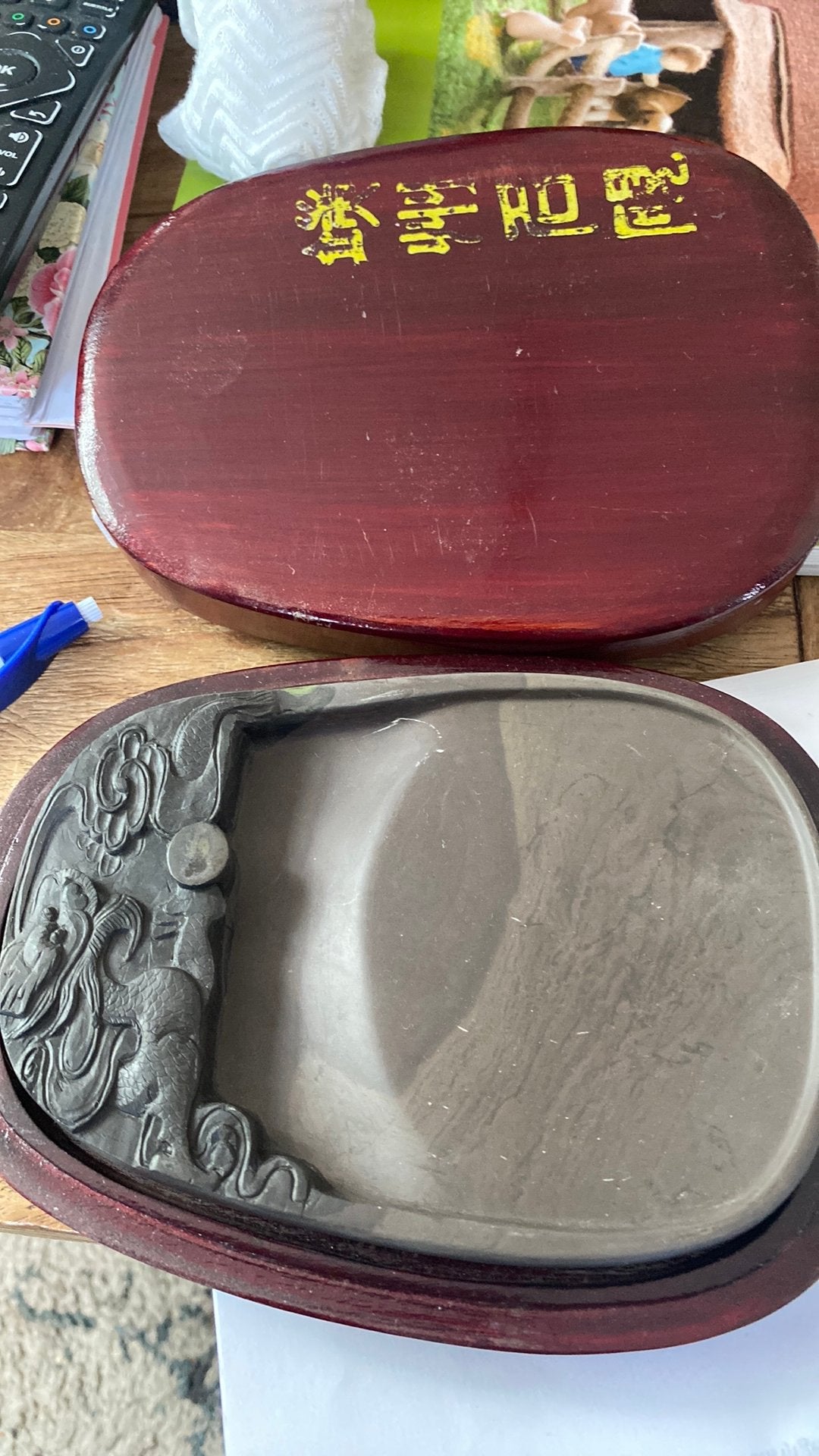 Mooie chinese inktsteen in hoede staat  in box, Antiek en Kunst, Ophalen of Verzenden