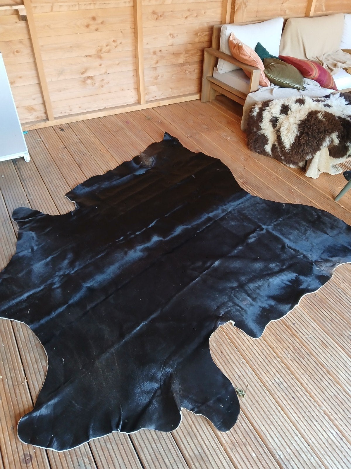Zwarte koeienhuid, Huis en Inrichting, Stoffering | Tapijten en Kleden, Ophalen, Rechthoekig