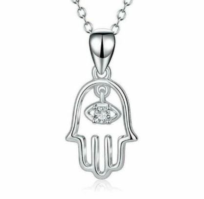 Zilverkleurige Hamsa ketting met kristal, Ophalen of Verzenden, Nieuw, Zilver, Met kristal