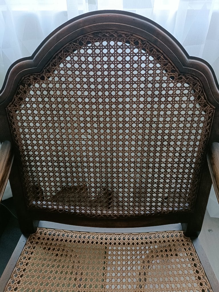 relax stoel met webbing Vintage, Huis en Inrichting, Fauteuils, Ophalen, Gebruikt, Minder dan 75 cm, Hout
