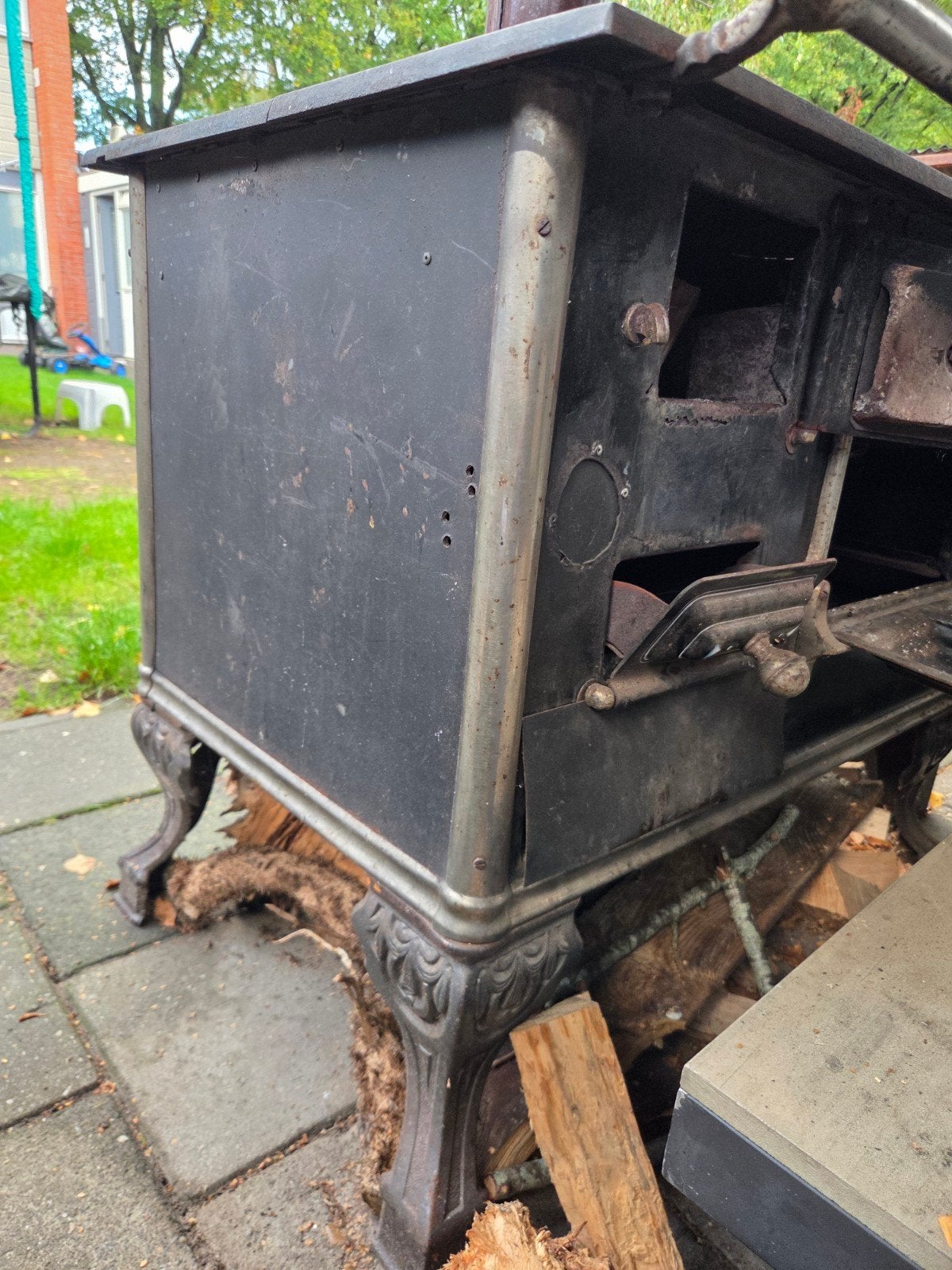 houtkachel + leiding, Huis en Inrichting, Ophalen of Verzenden, Gebruikt, Hout, Houtkachel