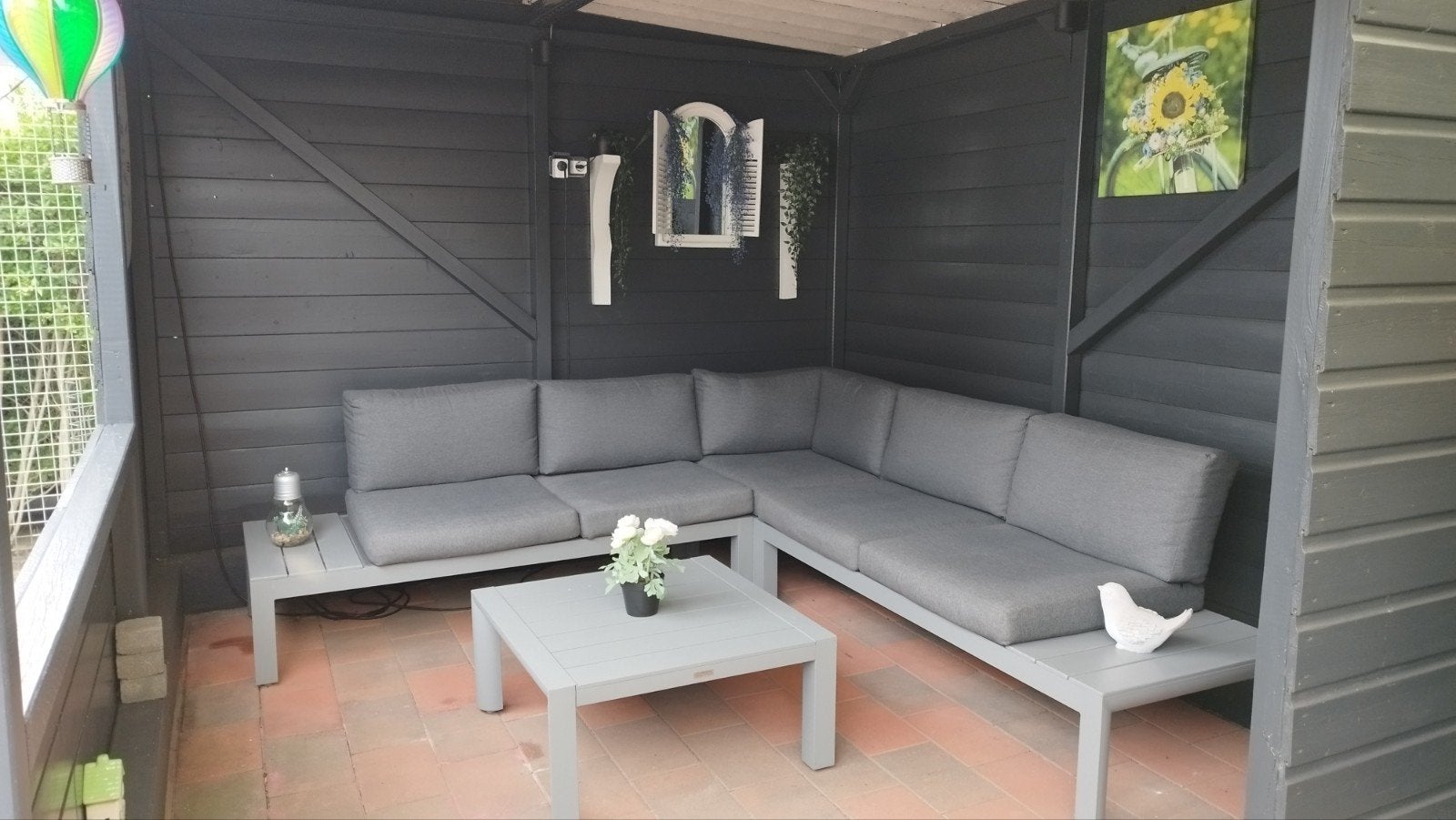 Mooi grijs loungeset met tafel, Ophalen, 5 zitplaatsen, Gebruikt, Bank