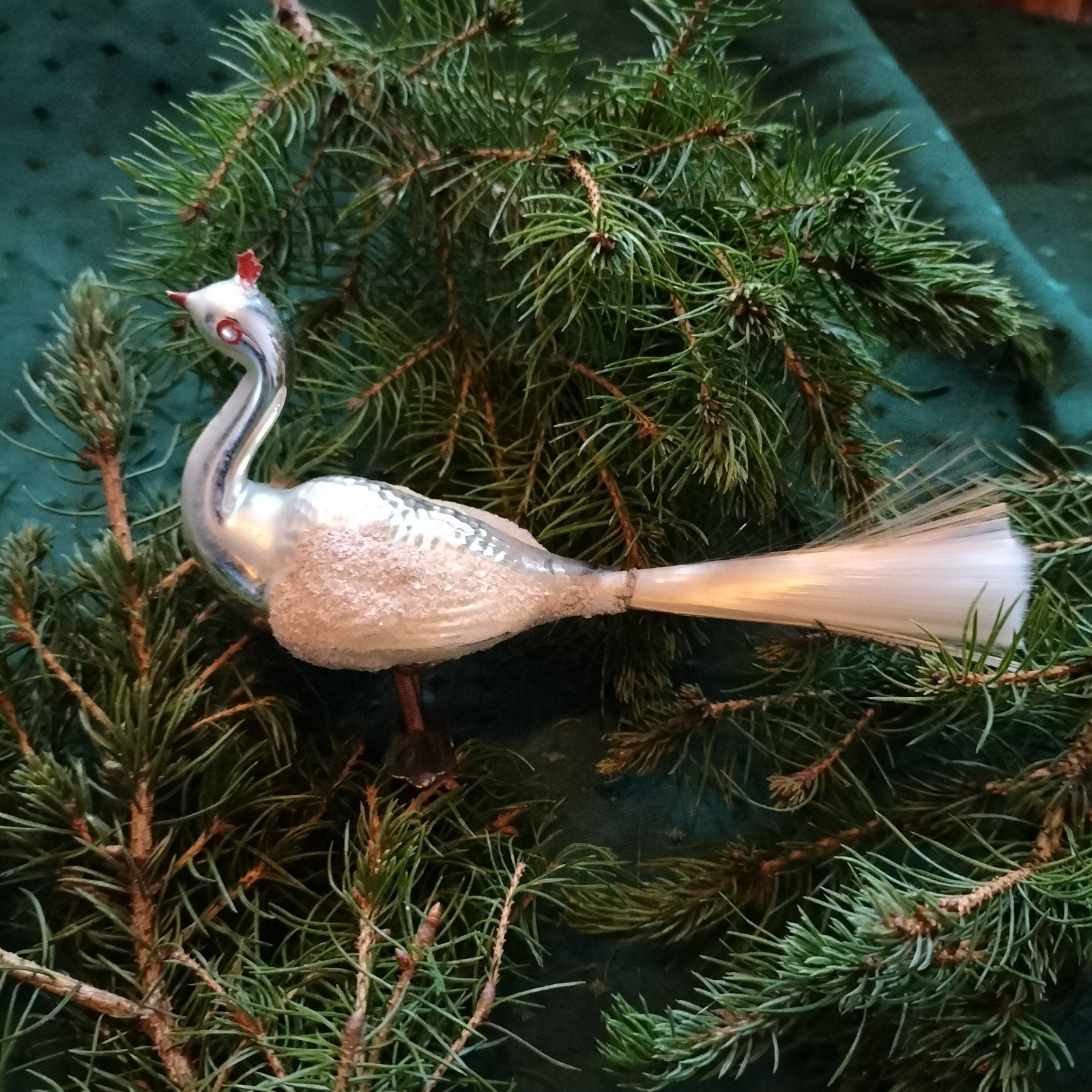 antieke kerstbal pauw met kroontje., Diversen, Ophalen of Verzenden