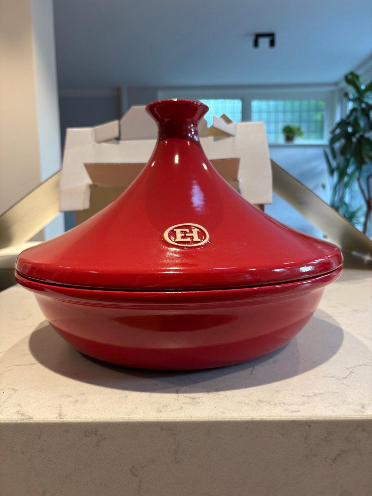 Emile Henry Tajine Rood 32 cm- zgan in doos, Ophalen, Zo goed als nieuw, Tajine, Overige merken