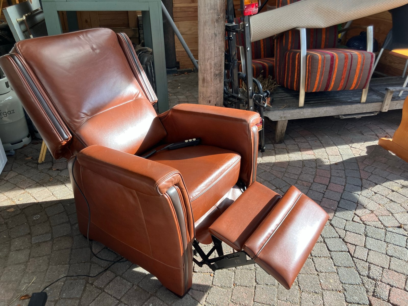 Leren Relaxfauteuil - Bruin, Ophalen, Gebruikt, Leer, 75 tot 100 cm