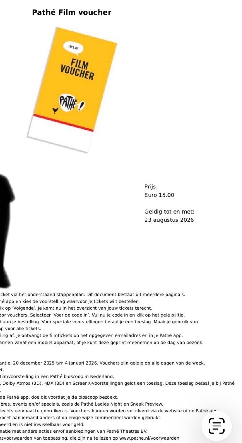 Pathe AH voucher (1 stuk), Eén persoon, Vrijkaartje alle films