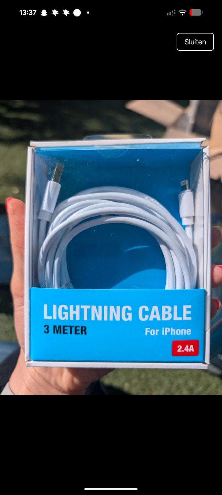 Lightning kabel 3 meter voor iPhone 2.4A, Ophalen of Verzenden