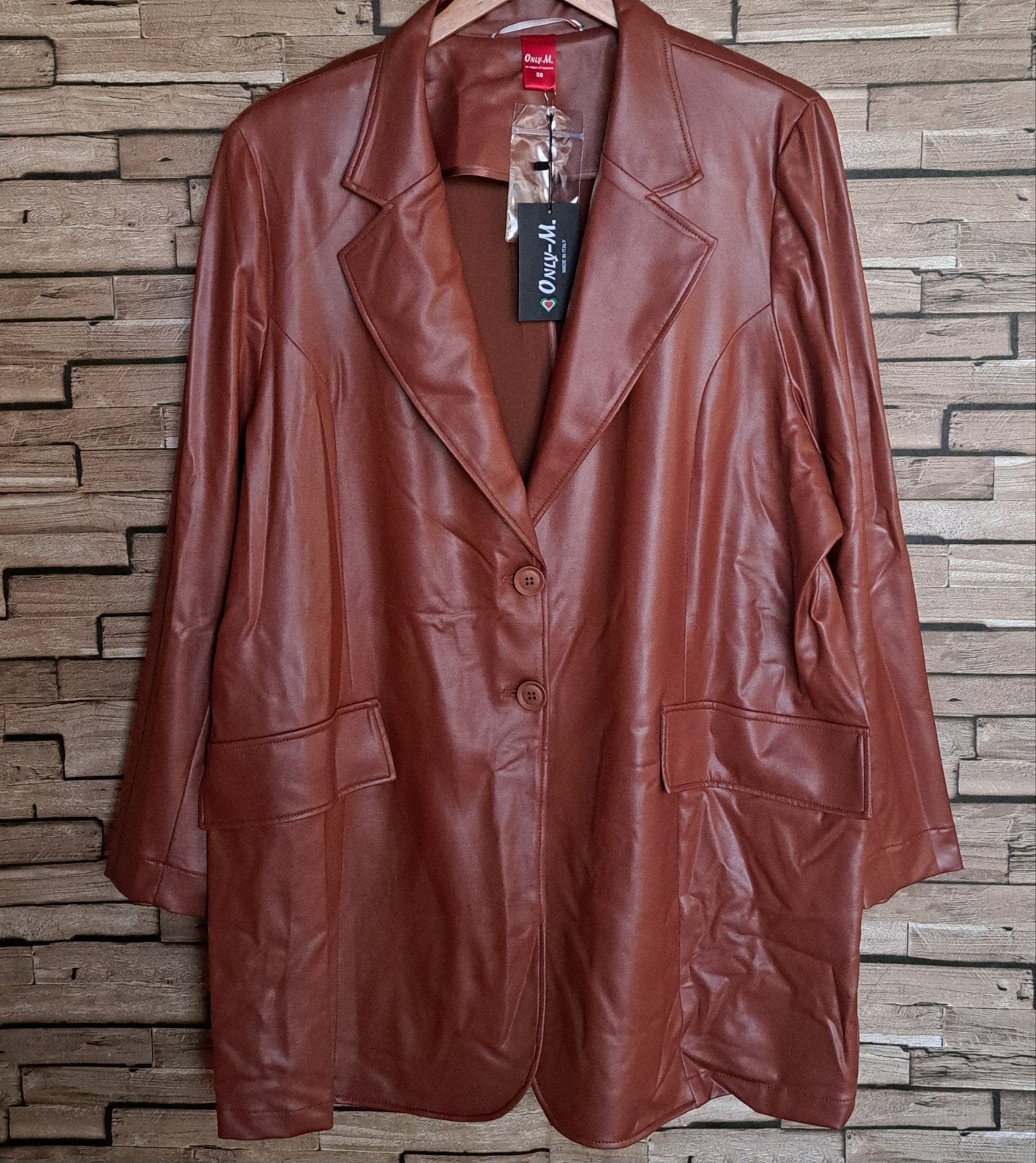 Only-M. Nieuwe cognac blazer, leatherlook, maat 50, Bruin, Verzenden, Nieuw, X
