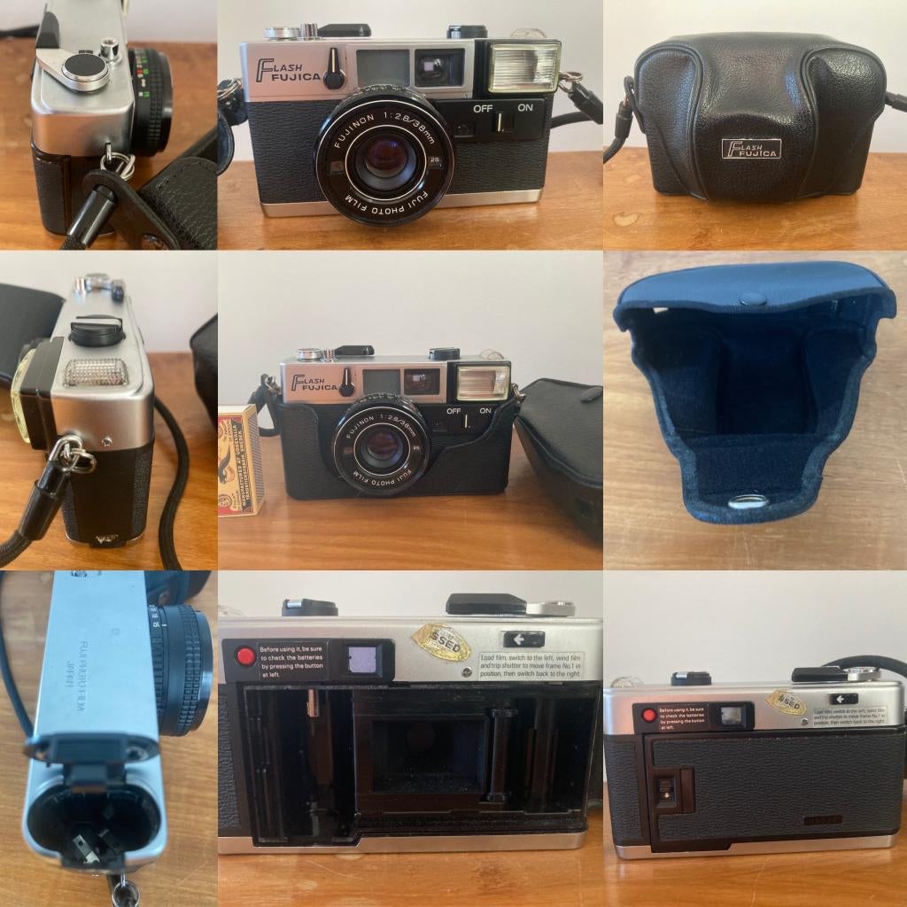 Vintage Flash Fujica compactcamera met etui & halskoord Fuji, Ophalen of Verzenden, Gebruikt, Compact, Fuji